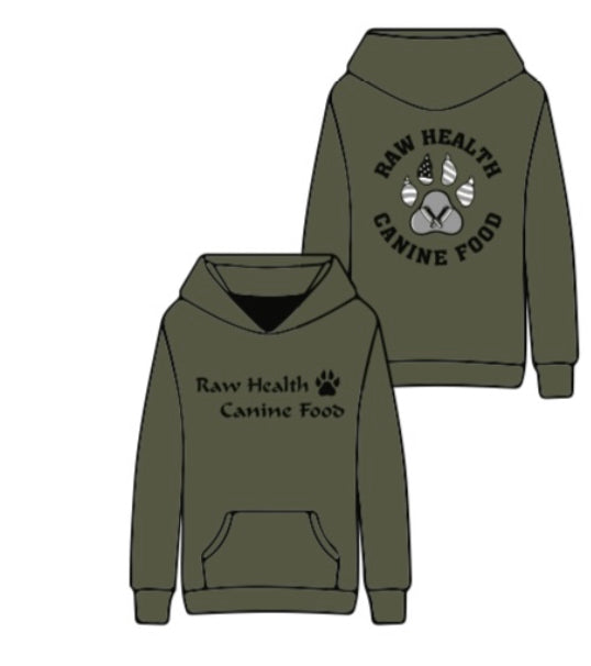 New Raw Health Canine Food Hoodie OD Green